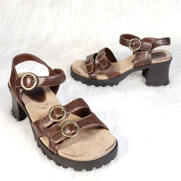Rare Vintage Ellemeno 90's Y2K brown leather strappy chunky heel sandals Size 7 - Picture 2 of 9
